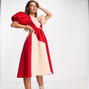 ASOS DESIGN Puff Sleeve Twist Cut-out Midi Dress